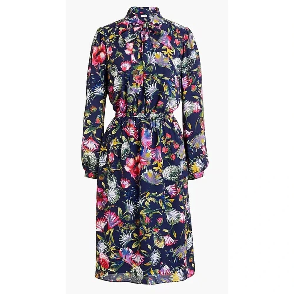 JCrew Long-sleeve tie-neck dress
